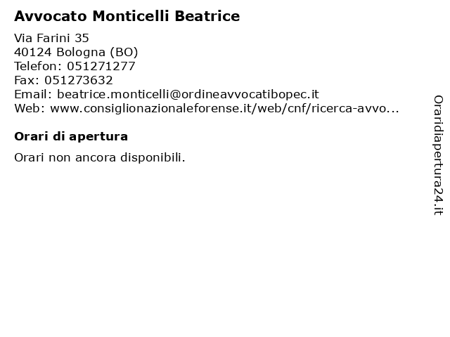 Orari di apertura Avvocato Monticelli Beatrice Via Farini